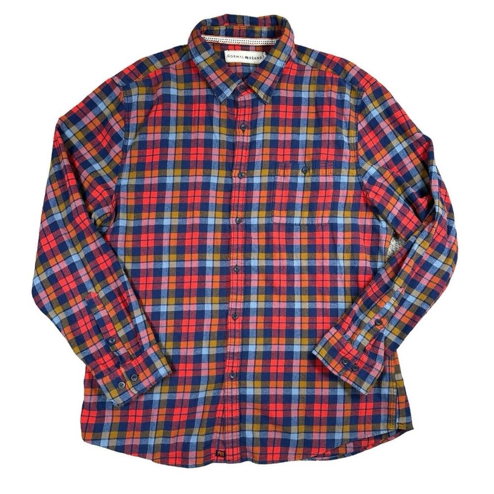 The Normal Brand Mens XXL Plaid Button Up Shirt Long Sleeve Flannel Red Blue